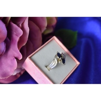 925 Sterling Silver Blue Spinel & CZ Ring Size 8