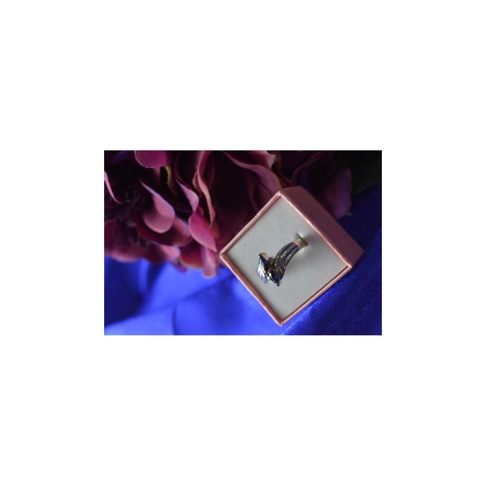 925 Sterling Silver Blue Spinel & CZ Ring Size 8