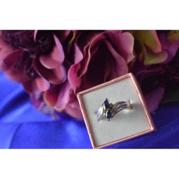 925 Sterling Silver Blue Spinel & CZ Ring Size 8