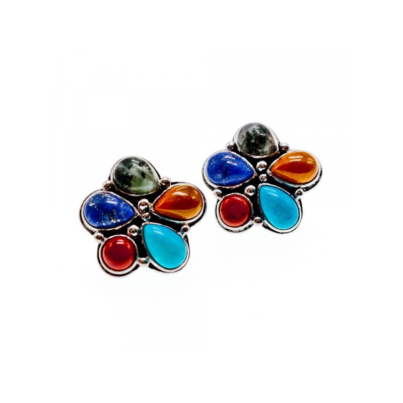 925 STERLING SILVER MULTICOLOR JASPER STUD EARRINGS