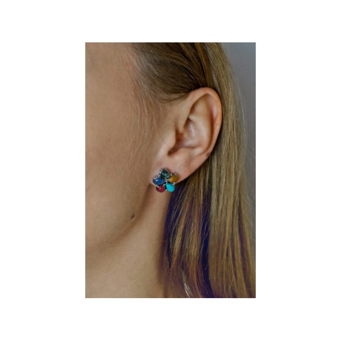 925 STERLING SILVER MULTICOLOR JASPER STUD EARRINGS