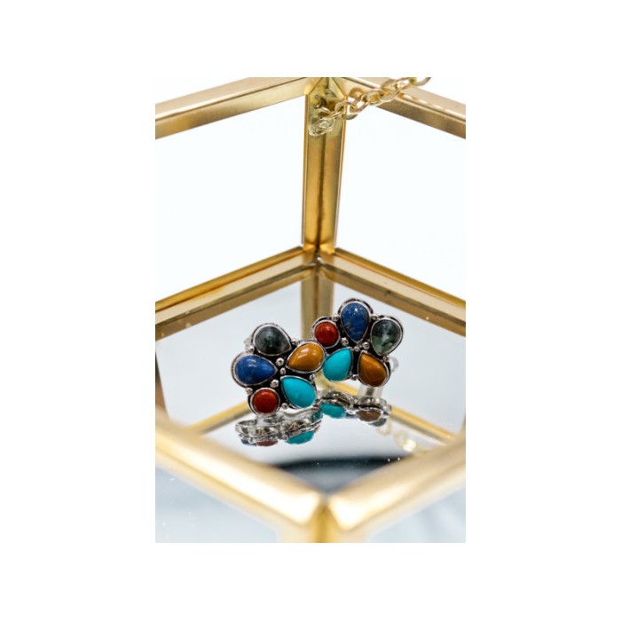 925 STERLING SILVER MULTICOLOR JASPER STUD EARRINGS