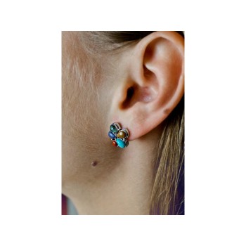 925 STERLING SILVER MULTICOLOR JASPER STUD EARRINGS