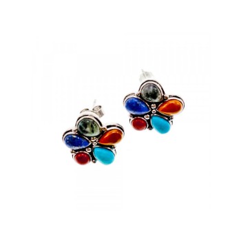 925 STERLING SILVER MULTICOLOR JASPER STUD EARRINGS
