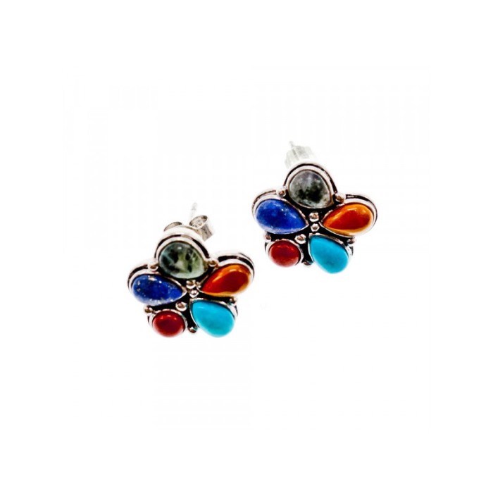 925 STERLING SILVER MULTICOLOR JASPER STUD EARRINGS