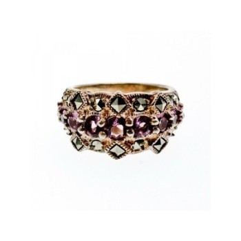 925 Sterling Silver Iolite & Marcasite Ring Size 6.5