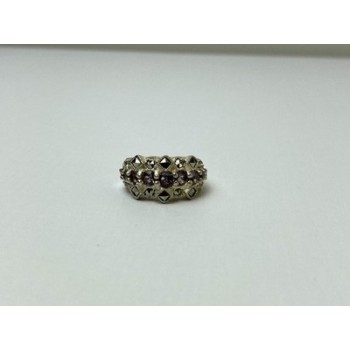 925 Sterling Silver Iolite & Marcasite Ring Size 6.5