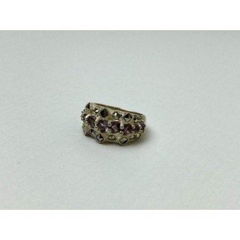 925 Sterling Silver Iolite & Marcasite Ring Size 6.5