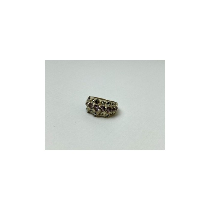 925 Sterling Silver Iolite & Marcasite Ring Size 6.5