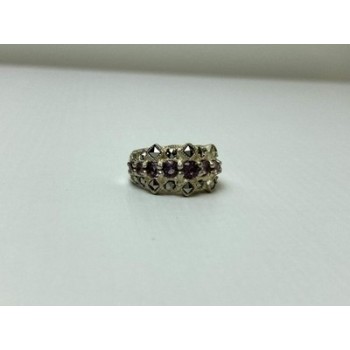925 Sterling Silver Iolite & Marcasite Ring Size 6.5