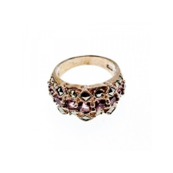 925 Sterling Silver Iolite & Marcasite Ring Size 6.5