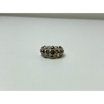 925 Sterling Silver Iolite & Marcasite Ring Size 6.5