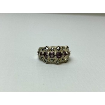 925 Sterling Silver Iolite & Marcasite Ring Size 6.5