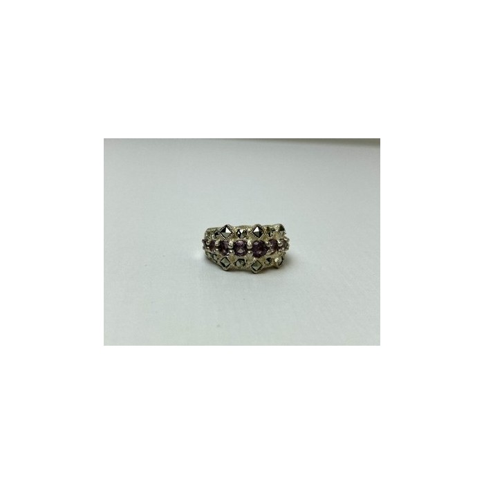 925 Sterling Silver Iolite & Marcasite Ring Size 6.5