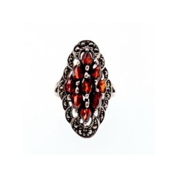 Vintage 925 Sterling Silver Garnet & Marcasites Ring Size 6.5