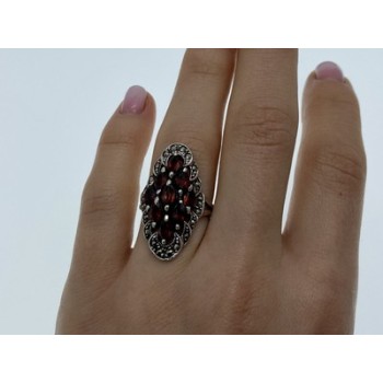 Vintage 925 Sterling Silver Garnet & Marcasites Ring Size 6.5