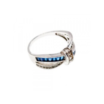 925 Sterling Silver Blue & White Spinel Ring Size 9.5