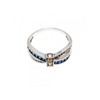 925 Sterling Silver Blue & White Spinel Ring Size 9.5
