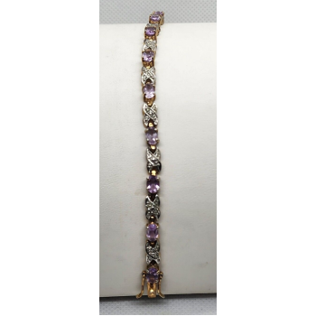 925 STERLING SILVER  VERMEIL MORGANITE AND DIAMONDS BRACELET SIZE 7.25 IN