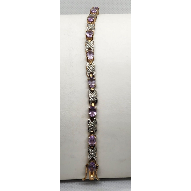 925 STERLING SILVER  VERMEIL MORGANITE AND DIAMONDS BRACELET SIZE 7.25 IN