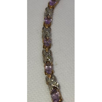 925 STERLING SILVER  VERMEIL MORGANITE AND DIAMONDS BRACELET SIZE 7.25 IN