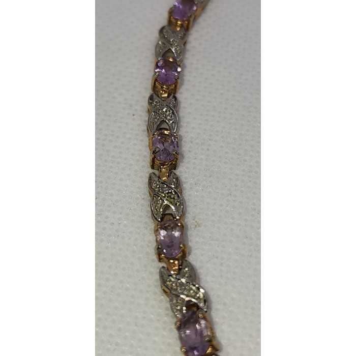 925 STERLING SILVER  VERMEIL MORGANITE AND DIAMONDS BRACELET SIZE 7.25 IN