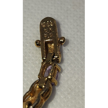 925 STERLING SILVER  VERMEIL MORGANITE AND DIAMONDS BRACELET SIZE 7.25 IN