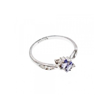 925 Sterling Silver Tanzanite & CZ Ring Size 8