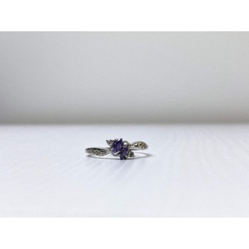 925 Sterling Silver Tanzanite & CZ Ring Size 8