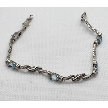 925 STERLING SILVER BLUE SAPPHIRES BRACELET SIZE 7.25 IN