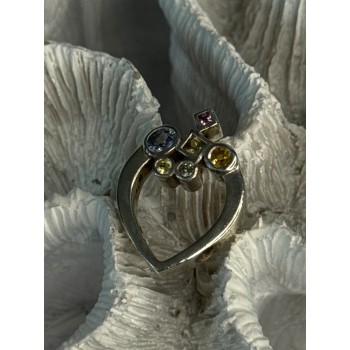 925 Sterling Silver Multicolor Spinel Heart Pendant Length 1 Inch