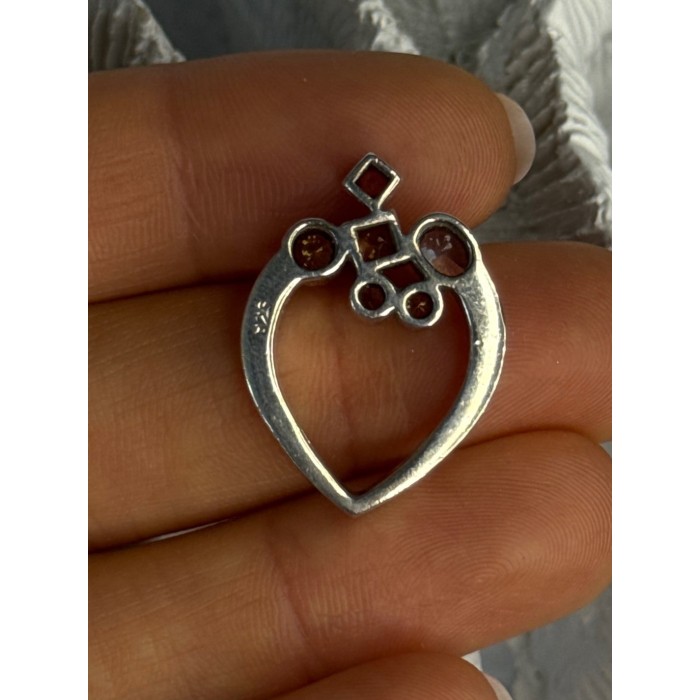 925 Sterling Silver Multicolor Spinel Heart Pendant Length 1 Inch