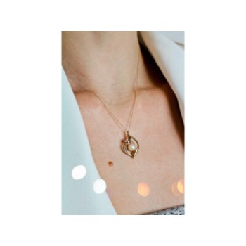 14 K YELLOW GOLD PEARL & DIAMONDS CHAIN WITH PENDANT