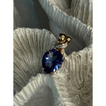 925 Sterling Silver Gold Plated Tanzanite Pendant Length 0.80 Inch