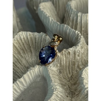 925 Sterling Silver Gold Plated Tanzanite Pendant Length 0.80 Inch