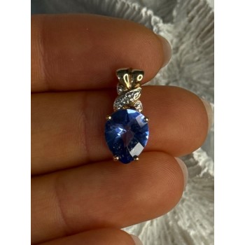 925 Sterling Silver Gold Plated Tanzanite Pendant Length 0.80 Inch