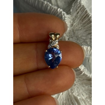 925 Sterling Silver Gold Plated Tanzanite Pendant Length 0.80 Inch