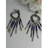 Vintage Native American 925 Sterling Silver Lapis Earrings Length 2.50 Inch