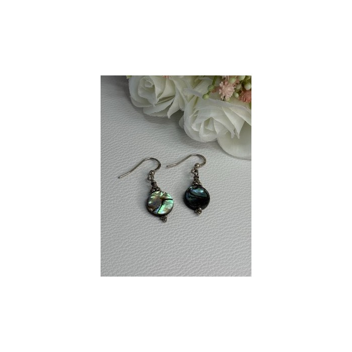 925 Sterling Silver Abalone Earrings Length 1.60 Inch