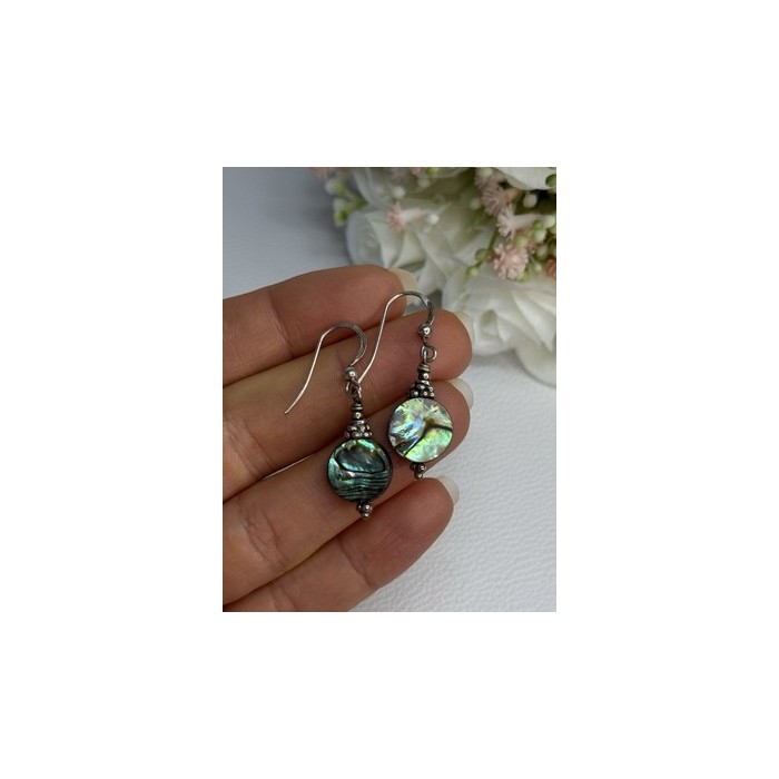 925 Sterling Silver Abalone Earrings Length 1.60 Inch