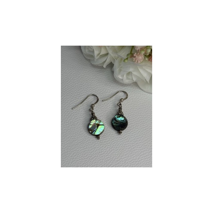 925 Sterling Silver Abalone Earrings Length 1.60 Inch