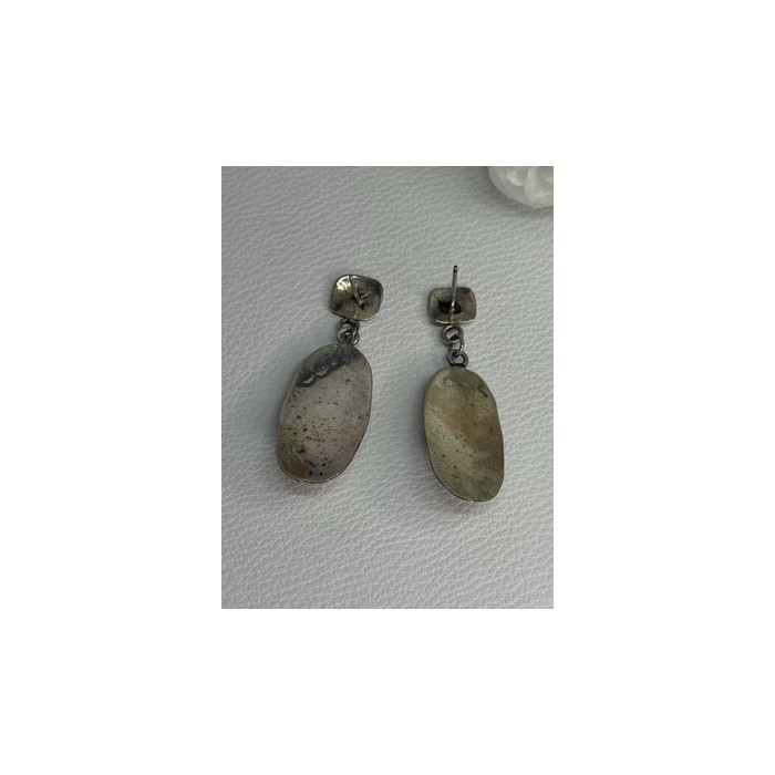 Vintage Native American 925 Sterling Turquoise Silver Earrings Length 1.90 Inch