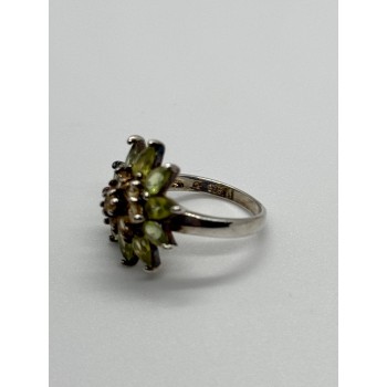 925 Sterling Silver Peridot & Citrine Flower Ring Size 4.5