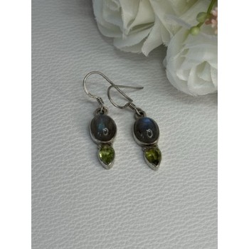 925 Sterling Silver Peridot & Moonstone Earrings Length 1.40 Inch