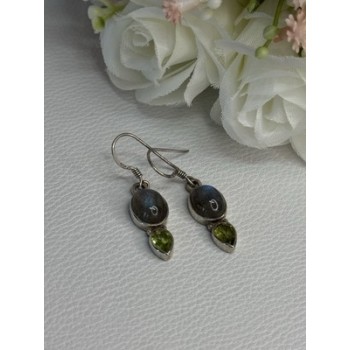 925 Sterling Silver Peridot & Moonstone Earrings Length 1.40 Inch