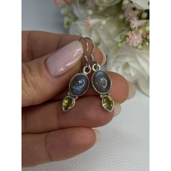 925 Sterling Silver Peridot & Moonstone Earrings Length 1.40 Inch