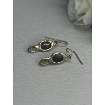 925 Sterling Silver Peridot & Moonstone Earrings Length 1.40 Inch