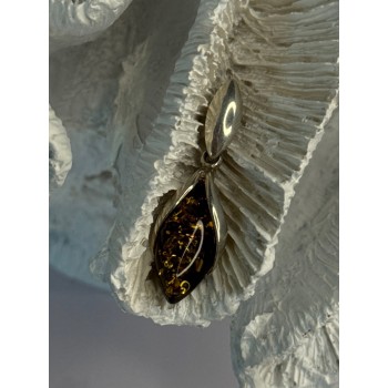 925 Sterling Silver Amber Pendant Length 1.50 Inch