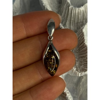 925 Sterling Silver Amber Pendant Length 1.50 Inch