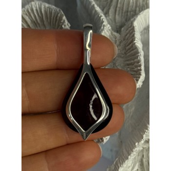 925 Sterling Silver Pyrope Garnet Pendant Length 1.90 Inch